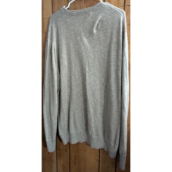 American Eagle Mens Sweater XXL Beige Cotton Logo V Neck Long Sleeves AEO - Picture 2 of 5